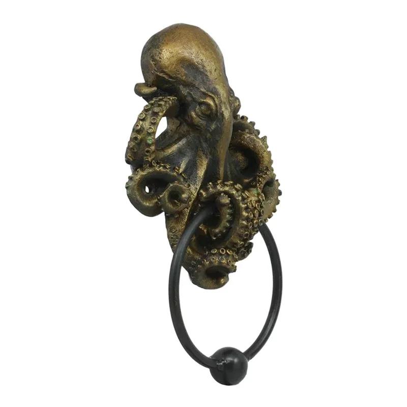 Pacific Giftware Decorative Octopus Skull Monster Resin Door Knocker with Cast Iron Knocker Wall Sculpture Door Ring Decoration