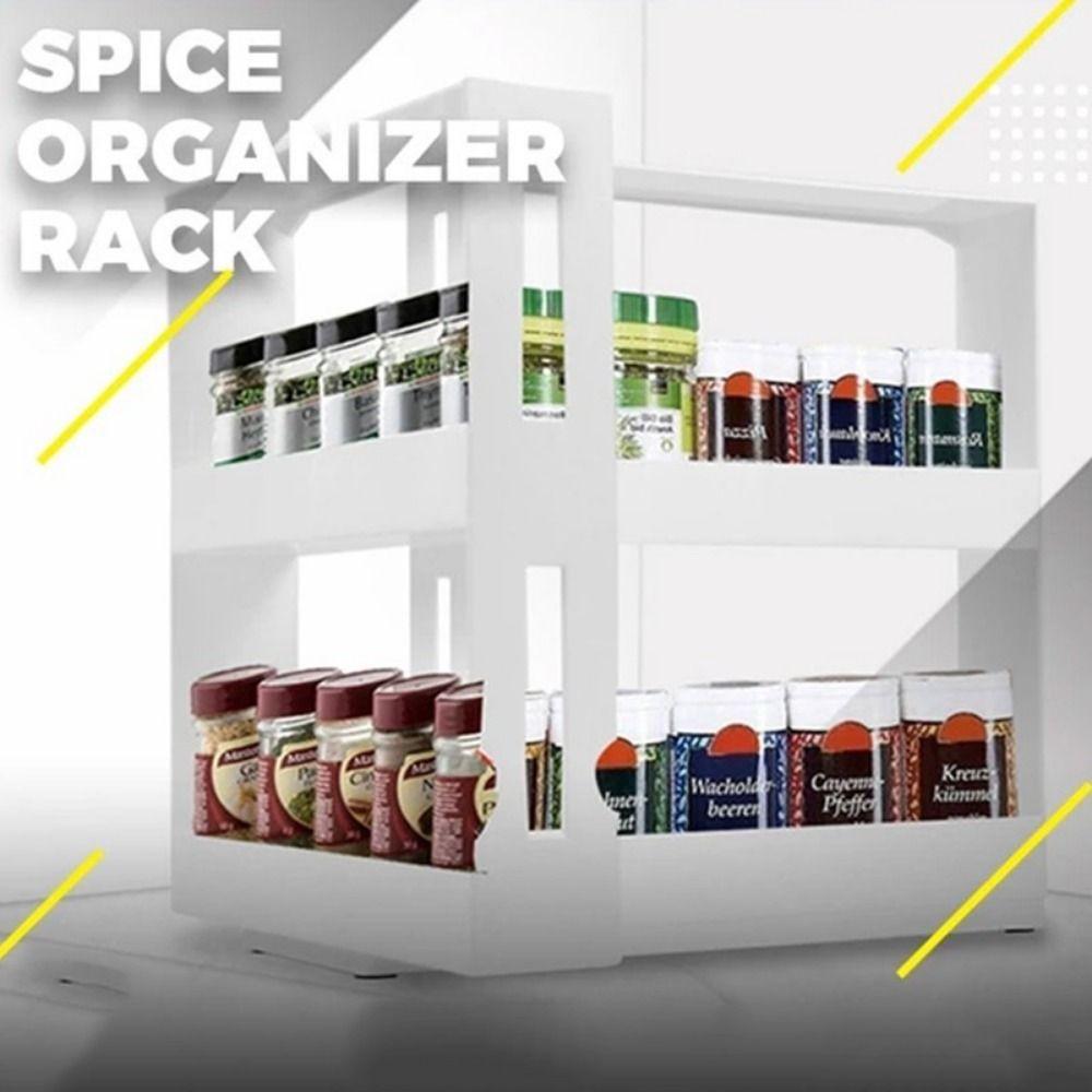 Large Capacity 2 Layer Spice Storage Rack Plastic Rotating Storage Shelf Spice Organizer Bathroom