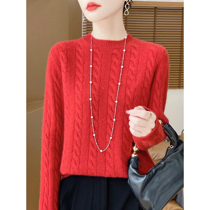 Женский свитер из 100% чистой шерсти, круглый вырез, утолщенный, мягкий пуловер - универсальная мода для осени и зимы