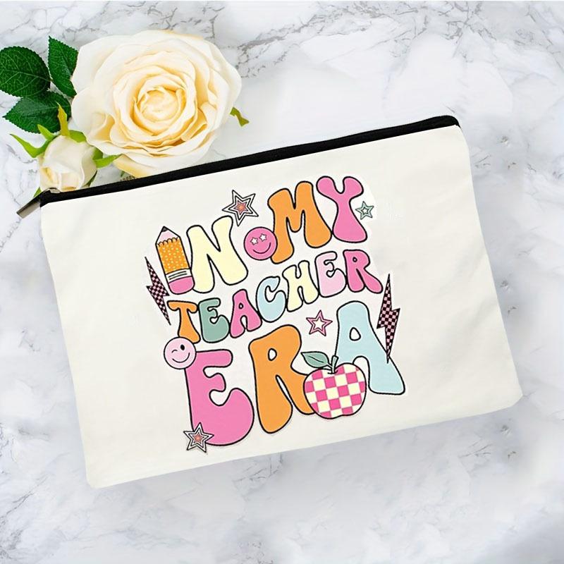 Simple "In My Teacher Era" Pattern Makeup Bag, Portable Travel Pouch Cosmetics Storage Bag, Toiletry Bag For Teachers Gift
