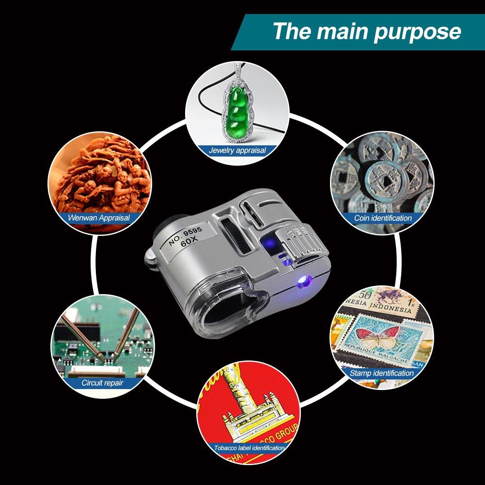 1 шт. 60X ручная лупа мини карманный микроскоп лупа детектор валют ювелирная лупа