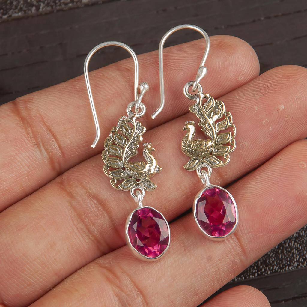 Серьги с розовым турмалином, Ювелирные изделия, Серьги с драгоценными камнями из цельного стерлингового серебра 925 пробы, Украшения ручной работы, Для Дня памяти