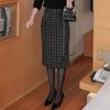 Женские юбки из твида для офиса, средней длины, с высокой талией, в деловую клетку, элегантная юбка-карандаш с одной ногой Faldas