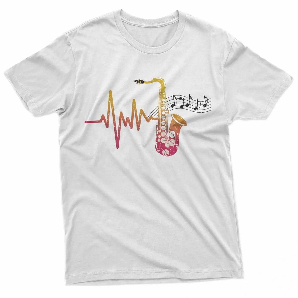 Saxophone Heartbeat Music For Lover T Shirt vintage Washed Comfortable homme Breathable Stylish Slightly Stretched Versatile