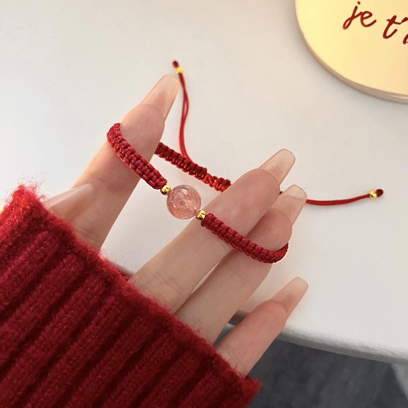 Парный браслет плетеный красный шнур легкий счастливый переводной бисер клубника кристалл ручной шнур