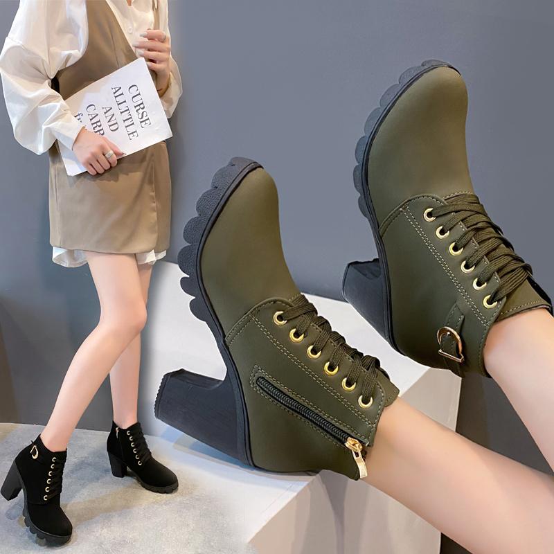 2025Women High Heel Ankle Boots Autumn Winter Booties Woman Fashion New Lady Shoes Brown Black Short Boot Female Botas De Mujer