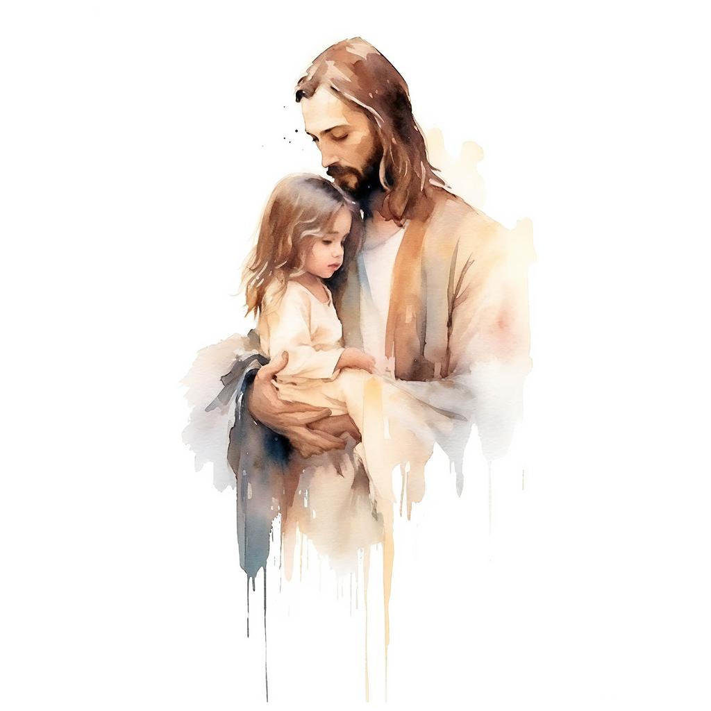 Jezus Trzymający Dziecko Jezus Trzymający Dziecko, 30X40 Cm, Rama Drewniana Biała, Papier Matowy 230 Gsm