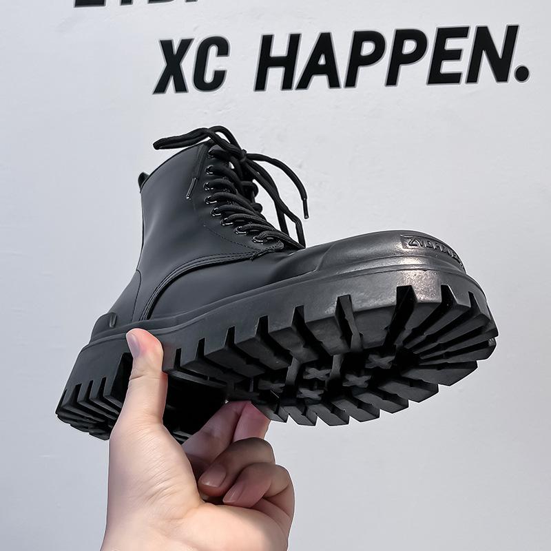 Ботинки Ботинки Мартин Высокие Берцы Британский Стиль Средние Берцы Модная Обувь Инструментальные Весна и Осень Локомотивные Летние Черные Мужские Ботинки 8516-A