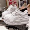 2025 New Leather Cowhide Lace-up Platform Muffin Bread Shoes White Shoes Casual Board Shoes Versatile Height-increasing Women's Shoes