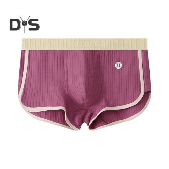 Men Boxer Underwear Mid-rise Elastic Waistband Patchwork Color Shorts Briefs U-convex Ribbed Panties Daily Wear