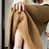 Winter Fleece Lined High Waist Thick Knit Long Skirt with Slit Straight Tube