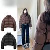 American Short Women's Winter New Down Cotton Clothes Small Solid Color Stand-up Collar Bread Clothes Cotton-padded Jacket