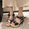 Летние новые сандалии на платформе с высокой шнуровкой сбоку, женские больших размеров, цветные сандалии-клинья с открытым носком
