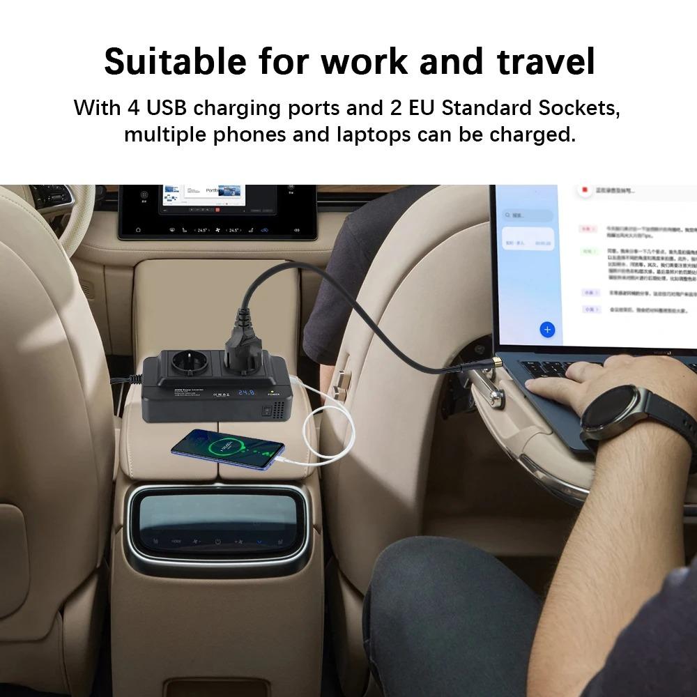 Автомобильный инвертор 200 Вт пиковой мощности, 12 В в 220 В, DC в AC, с 4 USB-портами, гнездом прикуривателя, устанавливаемый в автомобиль, AC EU розеткой