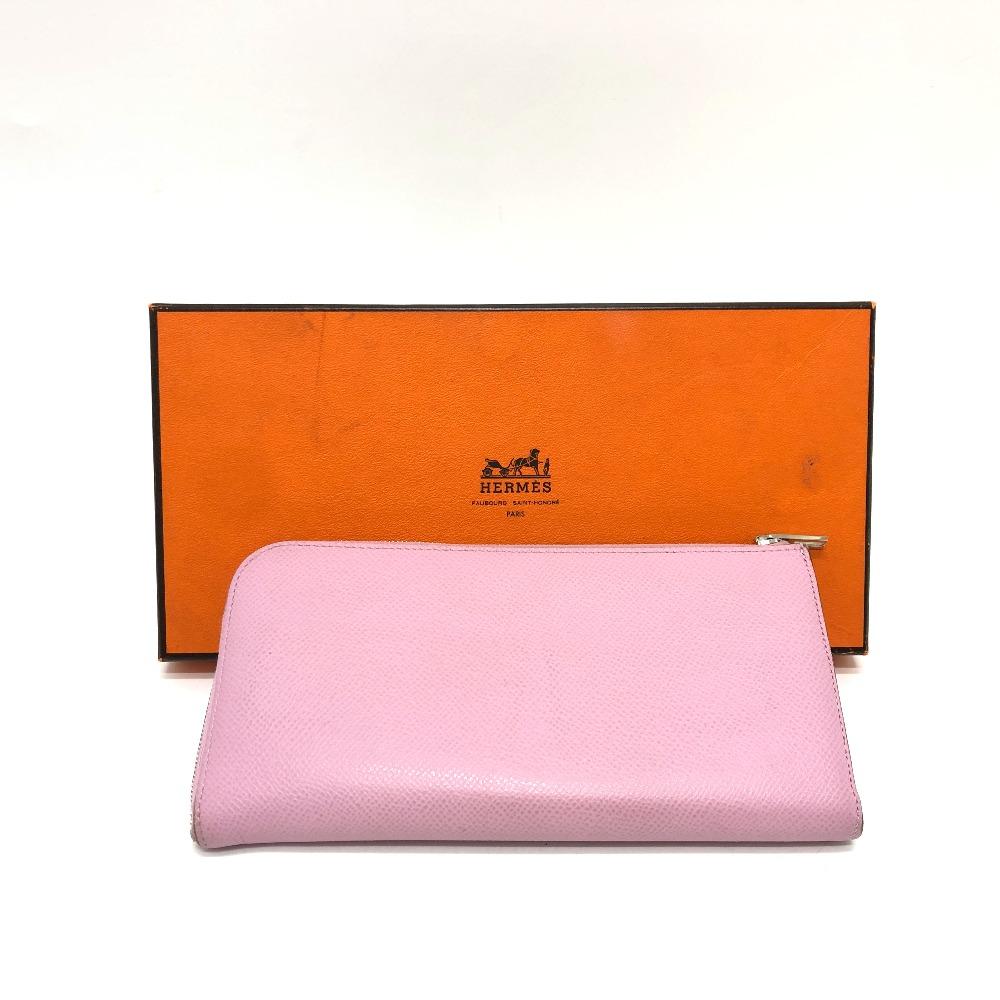 HERMES remix combine duo  Long Wallet Epsom Mauve Sylvestre x Lime pink/yellow
