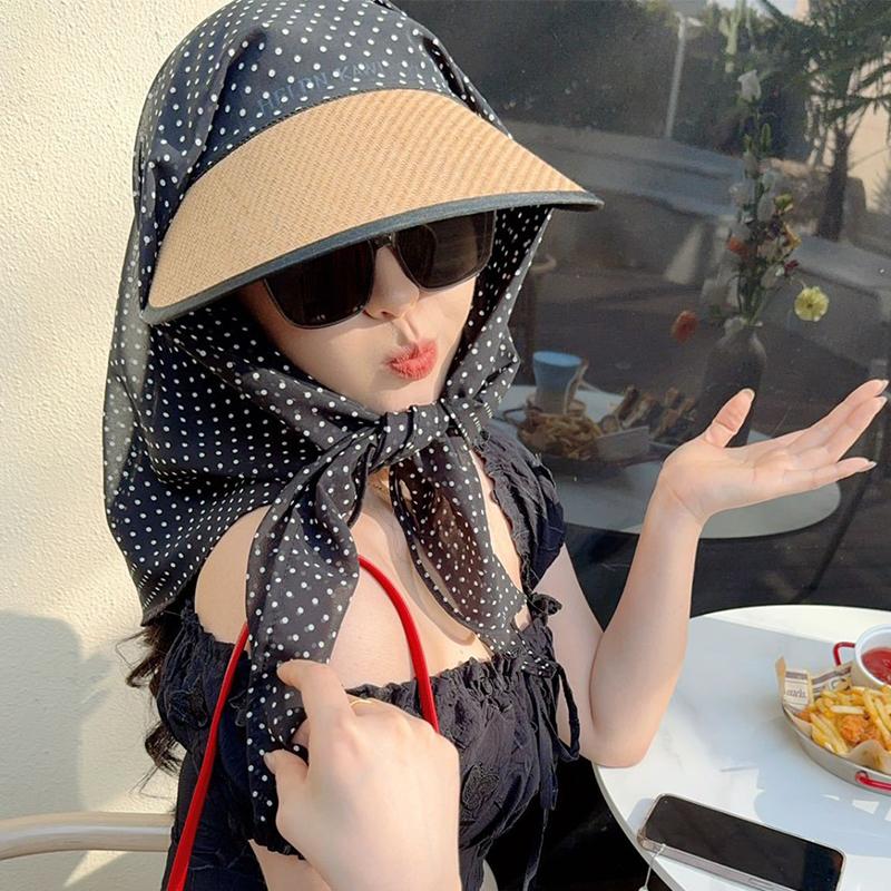 Солнцезащитная шляпа с шарфом, широкополая летняя пляжная шляпа с защитой от ультрафиолета, женская шляпа-хиджаб от солнца, кепка в стиле бохо-шик от солнца