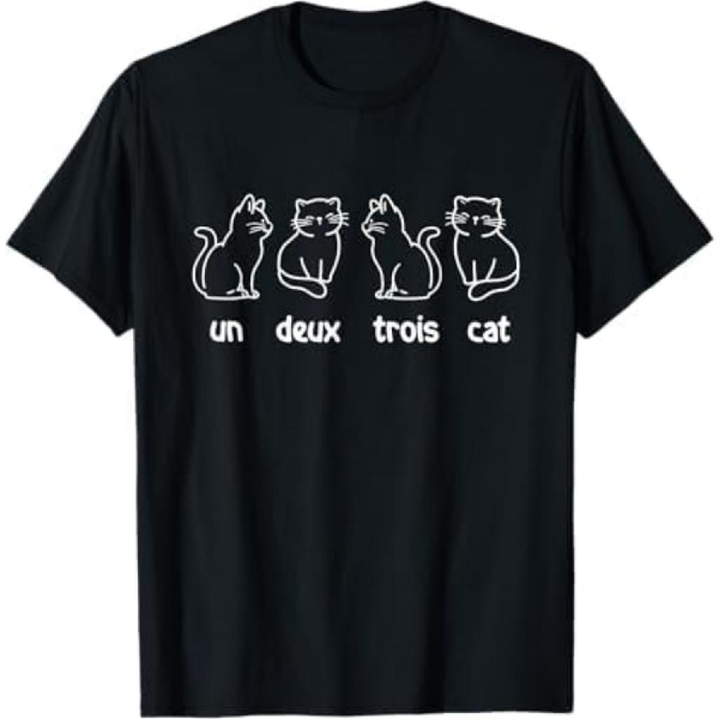 Un Deux Trois Cat - French Cat Lover Kitty Owner T-Shirt PNCAAPT Black