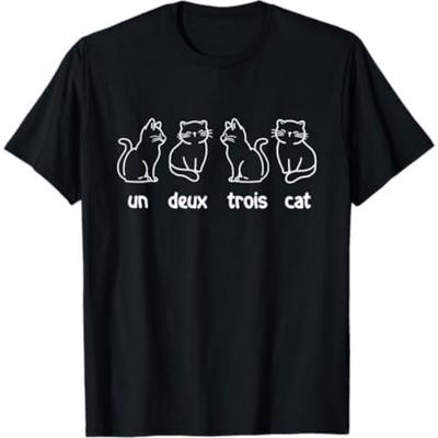 Un Deux Trois Cat - French Cat Lover Kitty Owner T-Shirt PNCAAPT Black