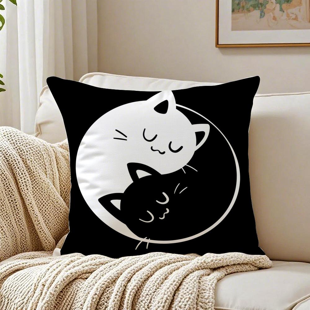 Cartoon Cat Surprise Accompanying Print Cushion Cover Linen Pillowcase Soft  for Sofa Bed Home Room Decor