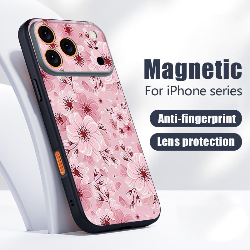 Чехол «Цветы персика» на весь экран Для iPhone 17 Pro Max Магнитный Для Magsafe Покрытие с ощущением кожи Для iPhone 16 15 14 13 Pro Max