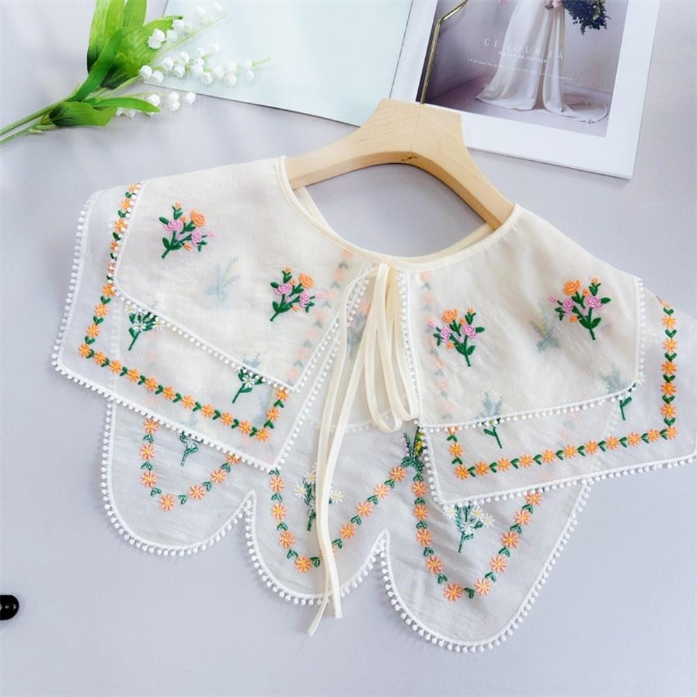 Lace Trim Floral Embroidered False Collar Double-layer Shoulder Wrap Women Fashion