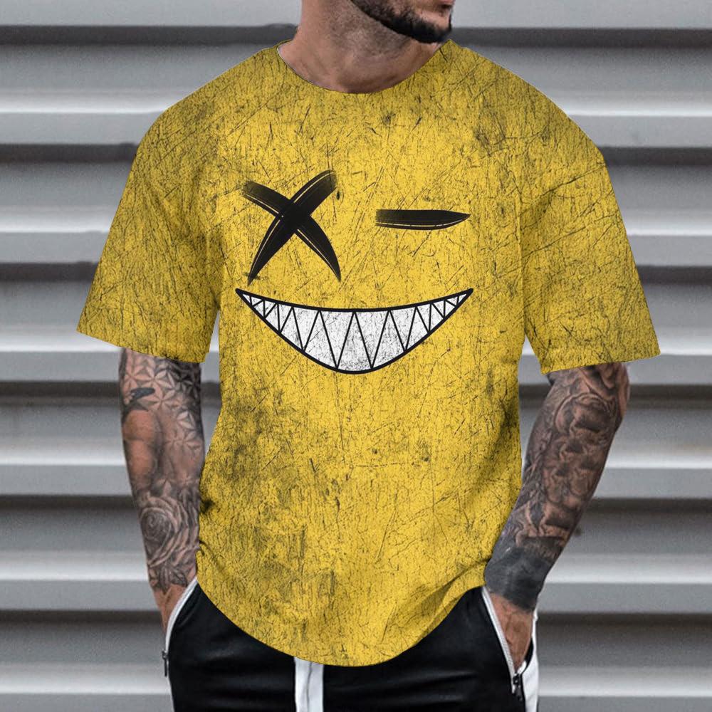 Летняя футболка с круглым вырезом, 3D неоновым графическим принтом граффити черепа, модная повседневная мужская футболка с коротким рукавом