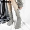 Fall/winter Socks Women's Ripped Pure Cotton Socks High Tube Tailoring Pile Socks Solid Color Knitted Socks