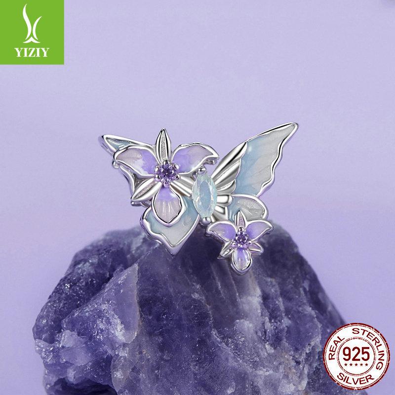 Романтический браслет 'Ирис-бабочка' своими руками из бисера, элегантные фиолетовые бусины из стерлингового серебра S925, рассыпные бусины