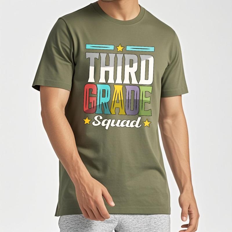 Plus Size Summer Boys tshirt Third Grade Squad With Colorful Letters And Stars Short Sleeve Soft Crew Neck Tee Shirt