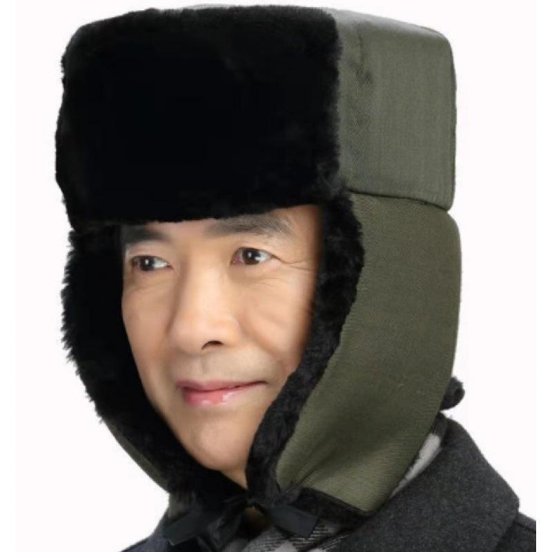 Elderly Winter Lei Feng Hat: Thick Cotton Military Style Ski Hat with Ear Protection for Men and Women.