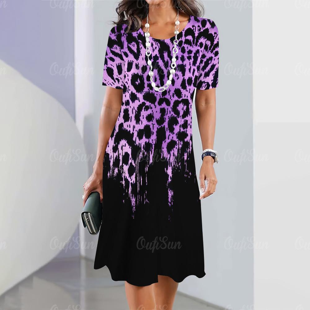 Женская мини-юбка с леопардовым принтом, модные летние платья до колена, уличные элегантные игривые платья 2023 года с круглым вырезом, женские топы, пуловеры