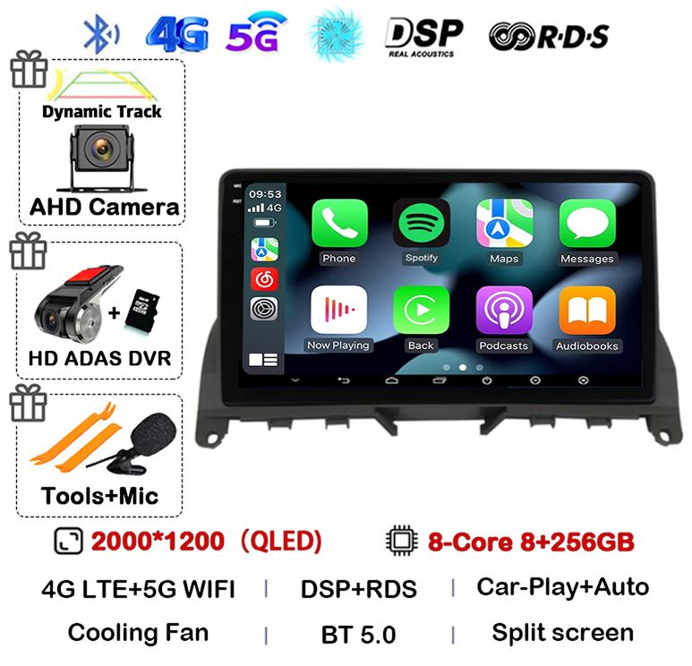 Android 14 Carplay Auto For Mercedes Benz C Class 3 W204 S204 2006-2011 Car Radio Autoradio Stereo Multimedia Player WIFI+4G DSP