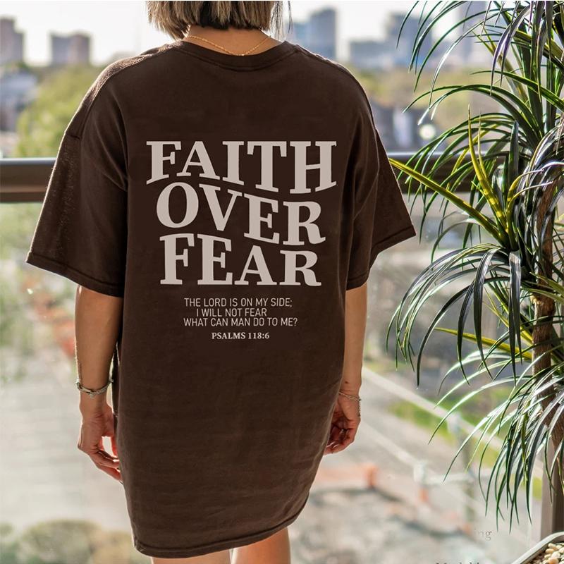 Христианская футболка большого размера Faith Over Fear «Господь на моей стороне», свободная футболка, женская модная повседневная хлопковая эстетичная футболка