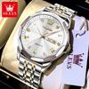 OLEVS Luxury Man Watch Solid Steel Strap Waterproof Men's Watches Fashion Rhombus Mirror Dual Calendar Quartz Wristwatches 9931