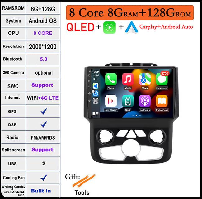 9-дюймовый Android Auto Car Radio для Dodge Ram 1500 2500 3500 2013-2018 Carplay Manual Ac StereoNavigation Carplay Touchscreen BT