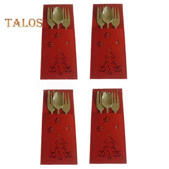 4 шт., Рождественский резак, держатель для вилок, квадратная рождественская елка, снежинка, полый узор, карманная сумка для столовых приборов, тканевый органайзер для посуды, декор стола