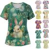 Женский топ с коротким рукавом, V-образным вырезом, завязкой, принтом пасхального кролика и карманом