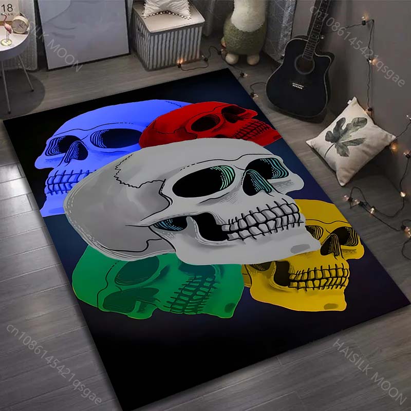 Personalized Multi-colored Skull Pattern Carpet for Bedroom Living Room Bedside Sofa Floor Mat Modern Home Decor Area Rug