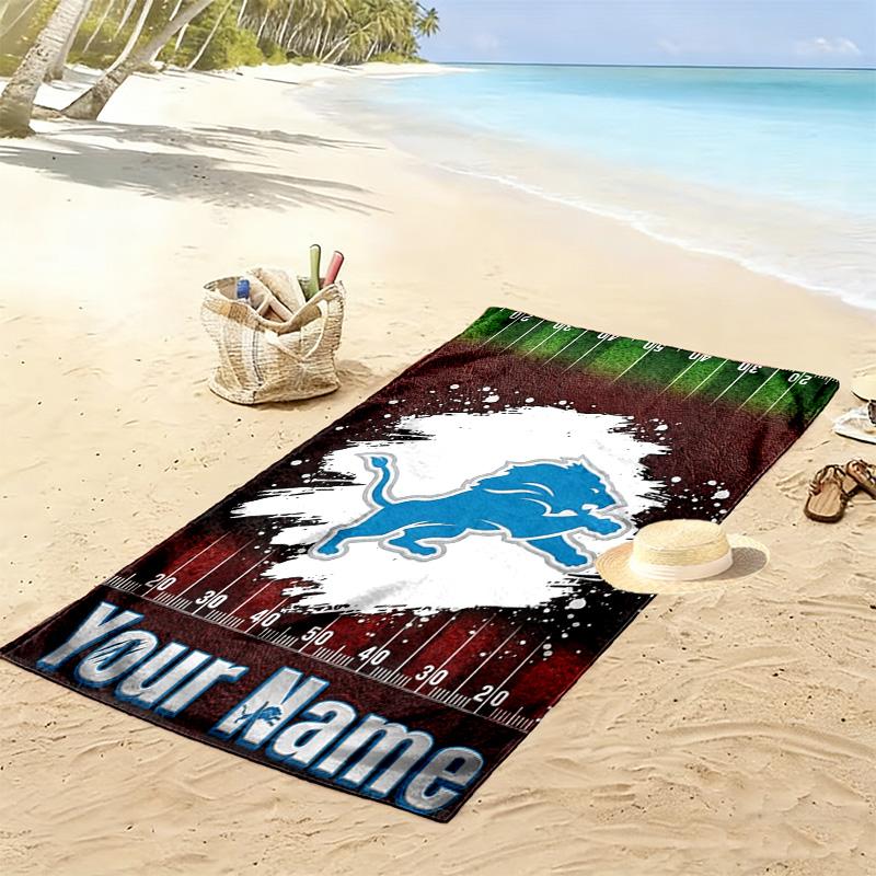 Name Custom Detroit Lions Logo Print Beach Towel, Large Soft Quick Dry Towel for Beach Camping Swimming