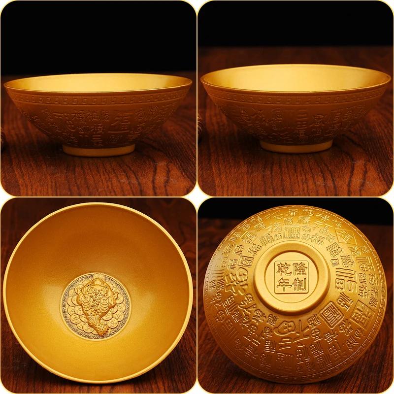 Golden Blessing Bowl Spiritual Decorative FuOrnaments Wealth Attracting Desktop Decoration Good Luck Bringer for Home Collection