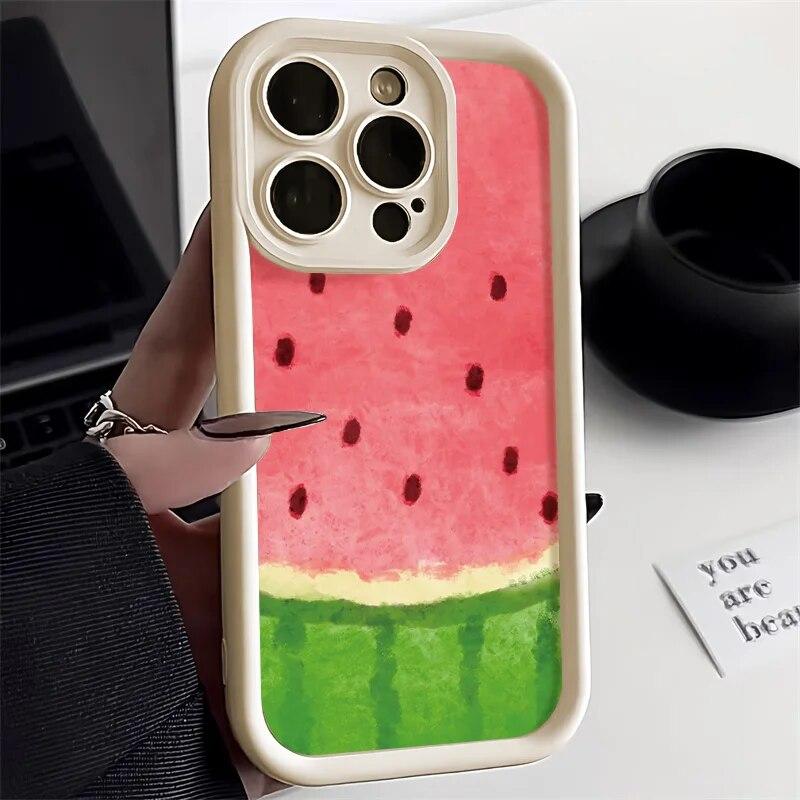 Korean Cute Watermelon Phone Case For iPhone 14 Pro Case for iPhone 11 12 13 15 Pro Max XR X XS 7 8 SE Shockproof Silicone Cover