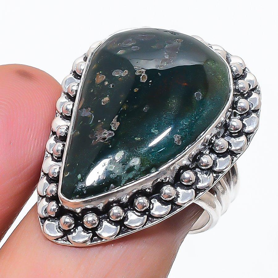 Natural Bloodstone Gemstone 925 Sterling Silver Jewelry Ring Size 8.5 R1E94