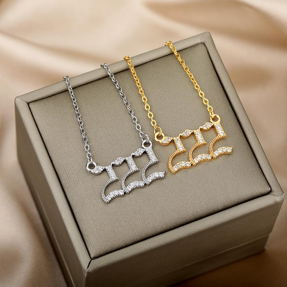 Angel Number Necklaces For Women 111 222 333 555 666 777 888 999 444 Devil Necklace Stainless Steel Pendant Men Bff Goth Jewelry