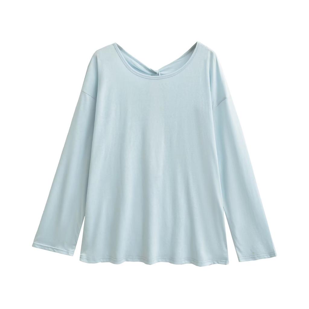 Lazy wind loose sunscreen blouse women's summer new American solid color Spice girl round neck long sleeve pullover T-shirt