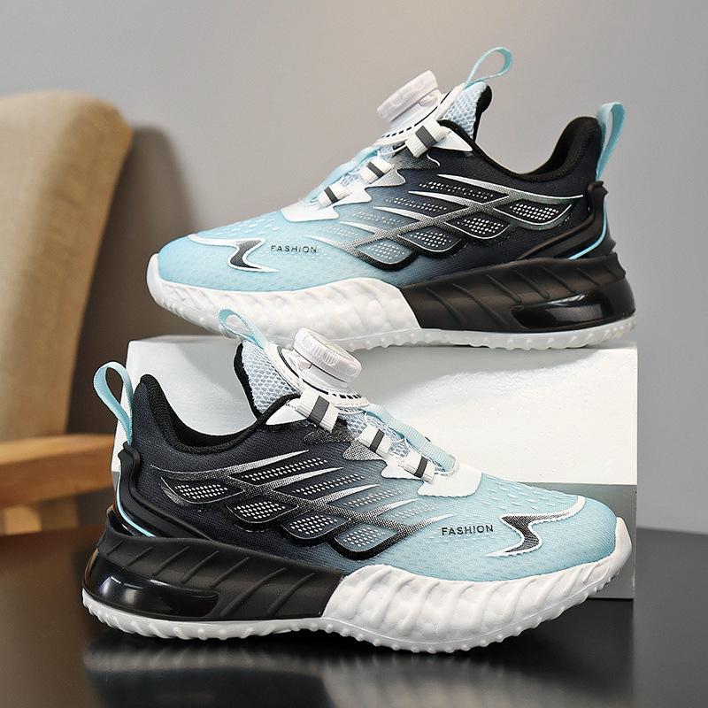 2025 Autumn New Boys' Sports Shoes Mesh Breathable Rotating Buckle Sports Shoes Medium and Older Children's Running Casual Shoes
