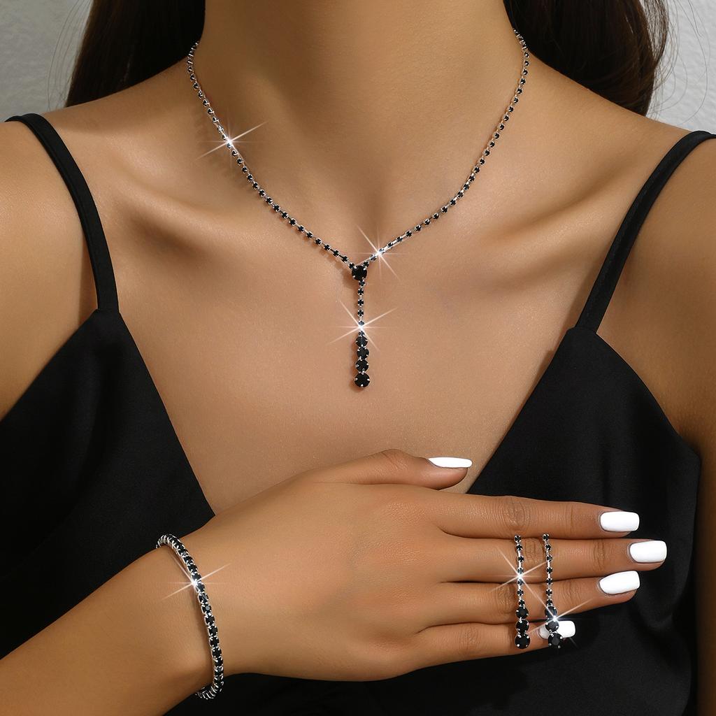 4PC Women's Fashion Copper Claw Chain Minimalist Necklace Earrings Bracelet Zircon Set Party Festival Gift