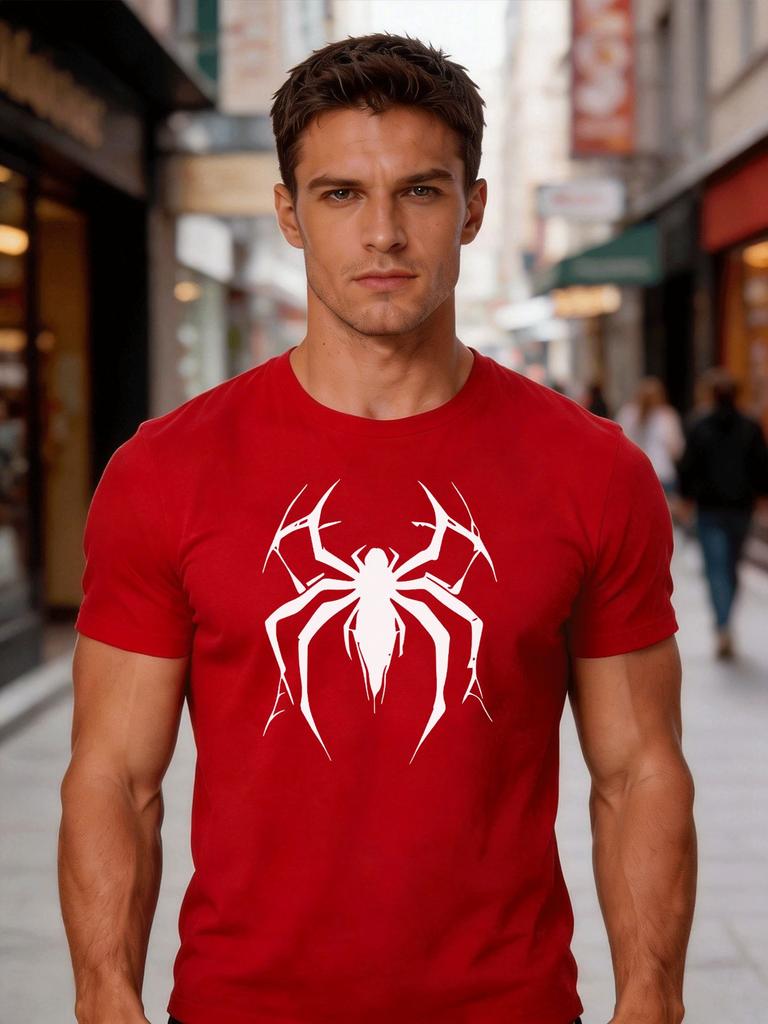 Unisexs Casual Short Sleeve T Shirt Spider Symbol Print Crew Neck Cotton Tee Loose Trendy Street Style Summer Tops For Adult Guys