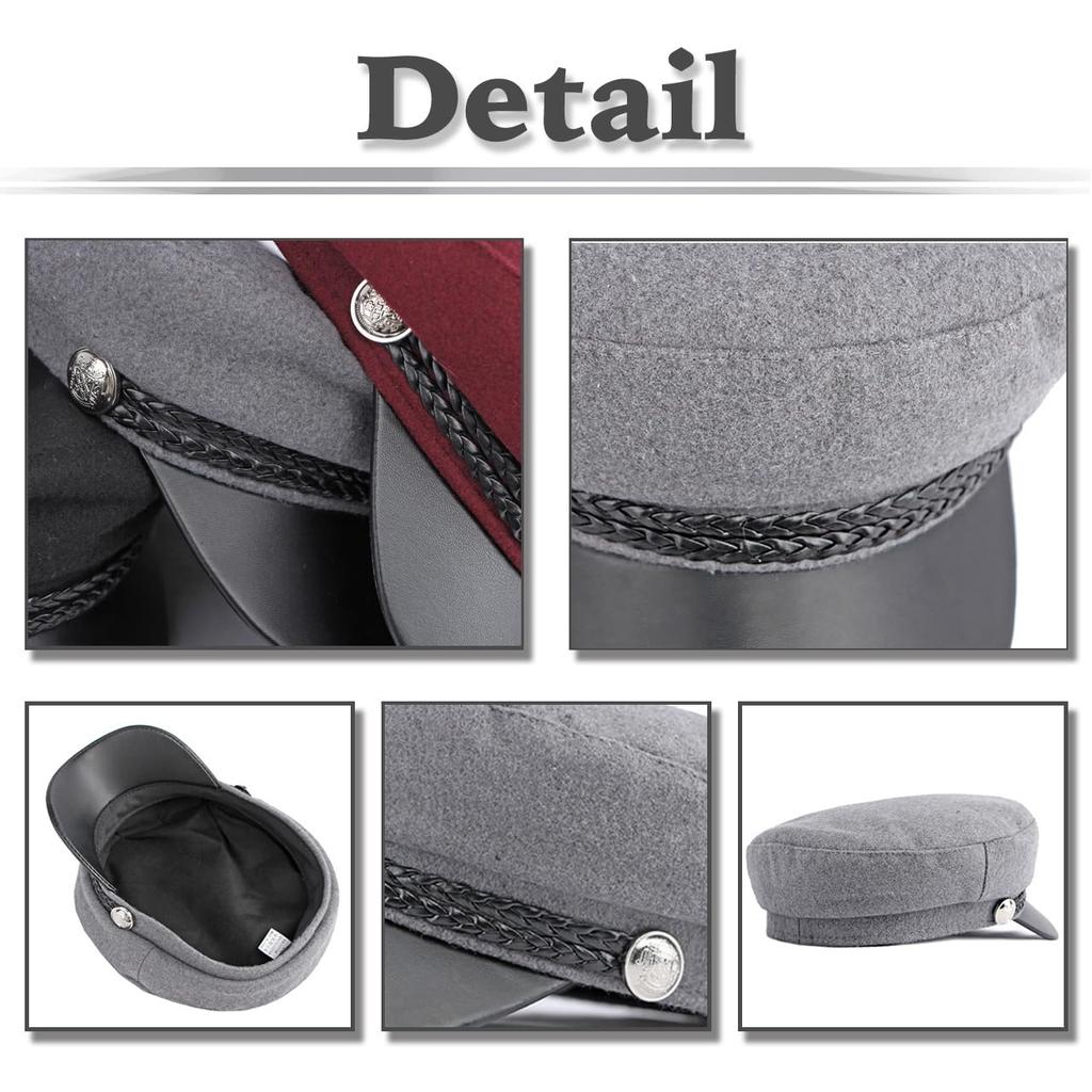 Морская кепка Шерстяная кепка газетчика Козырек из ПУ кожи Выходная Женская Мужская CZ154 [Белый Клык] (Светло-серый)