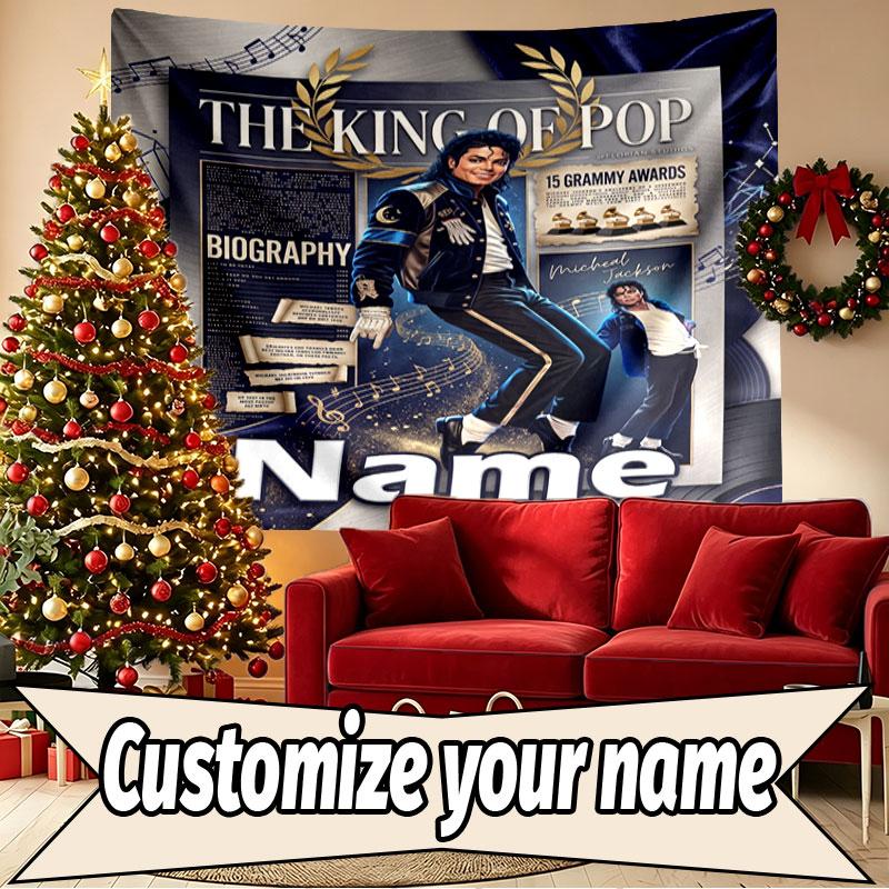 Custom Name Personalized Michael Jackson Print Tapestry, Wall Art Decor, Bedroom, Dorm, Apartment, LivingRoom, Party Backdrop, Gift for Birthday