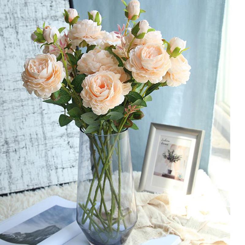 3 головки розы Европейский шелк искусственный пион цветок для домашнего декора свадебных стен